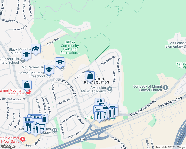 map of restaurants, bars, coffee shops, grocery stores, and more near 13837 Paseo Cardiel in San Diego