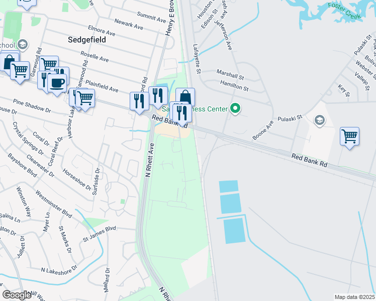 map of restaurants, bars, coffee shops, grocery stores, and more near 195 Eagle Road in Goose Creek