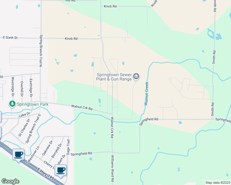 map of restaurants, bars, coffee shops, grocery stores, and more near 1163 Walnut Creek Drive in Springtown