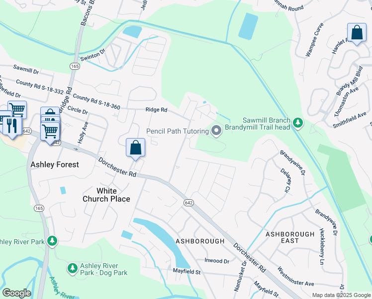 map of restaurants, bars, coffee shops, grocery stores, and more near 120 Shady Lane in Summerville
