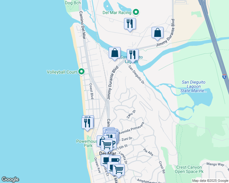 map of restaurants, bars, coffee shops, grocery stores, and more near 2026 Seaview Avenue in Del Mar