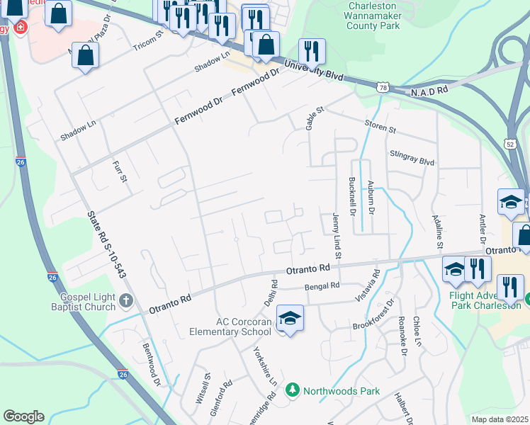 map of restaurants, bars, coffee shops, grocery stores, and more near 8750 Fairwind Dr in Charleston