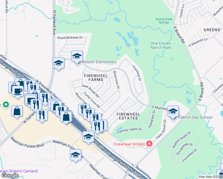 map of restaurants, bars, coffee shops, grocery stores, and more near 5806 Harbor Town Drive in Garland
