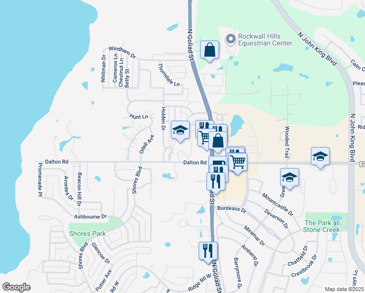 map of restaurants, bars, coffee shops, grocery stores, and more near 350 Dalton Road in Rockwall