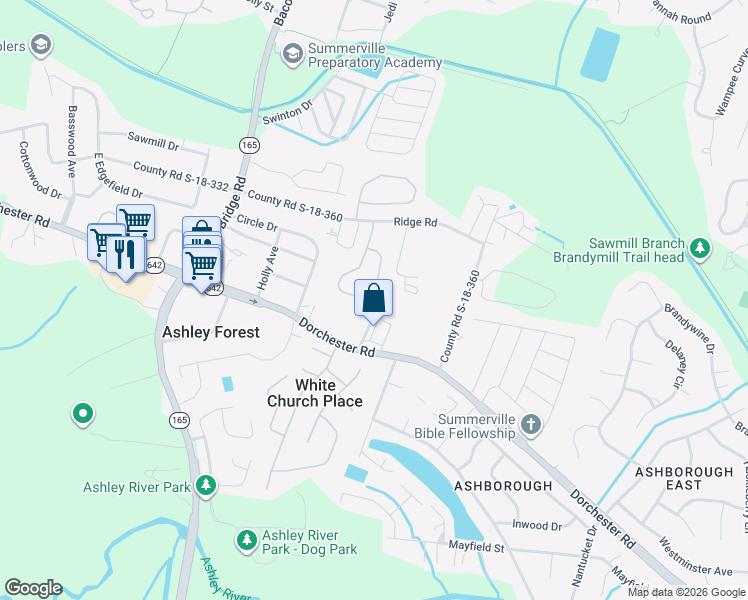 map of restaurants, bars, coffee shops, grocery stores, and more near 245 Medford Drive in Summerville