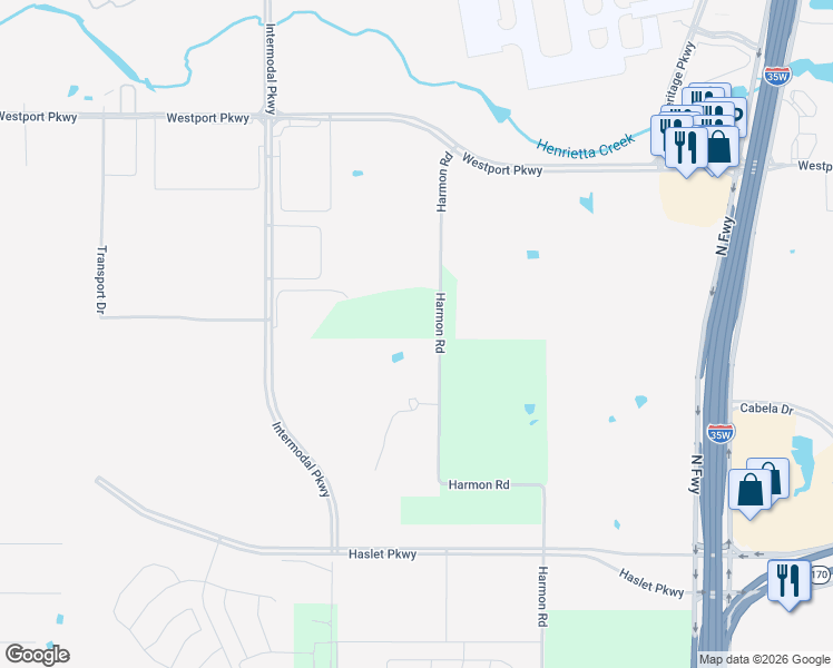 map of restaurants, bars, coffee shops, grocery stores, and more near 410 Harmon Road in Fort Worth