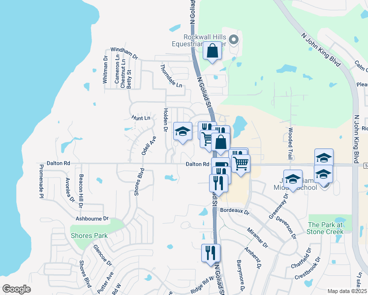 map of restaurants, bars, coffee shops, grocery stores, and more near 350 Dalton Road in Rockwall