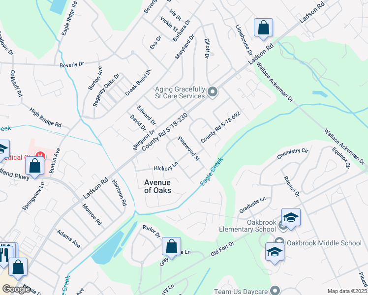 map of restaurants, bars, coffee shops, grocery stores, and more near 114 Pinewood Street in Ladson