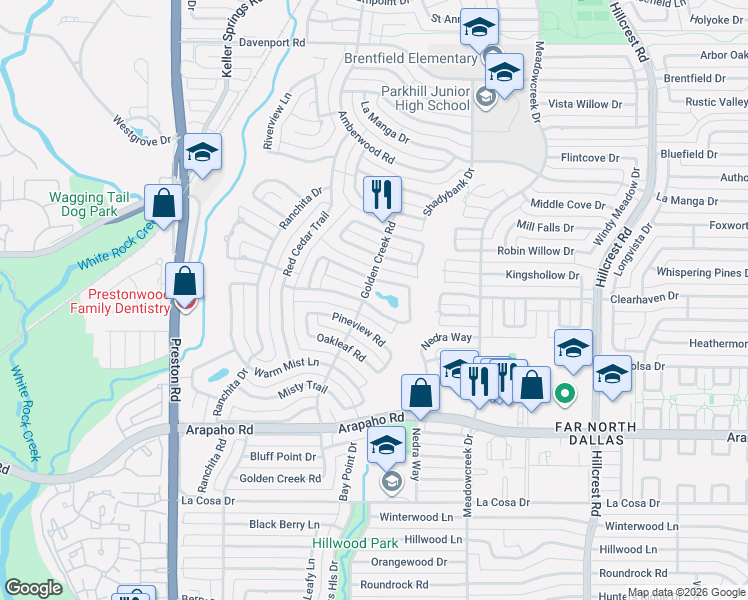 map of restaurants, bars, coffee shops, grocery stores, and more near 6435 Laurel Valley Road in Dallas