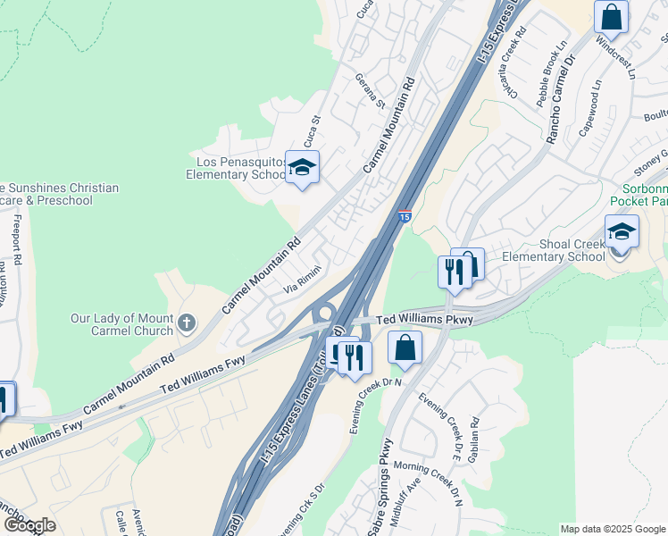 map of restaurants, bars, coffee shops, grocery stores, and more near 14022 Caminito Almonte in San Diego