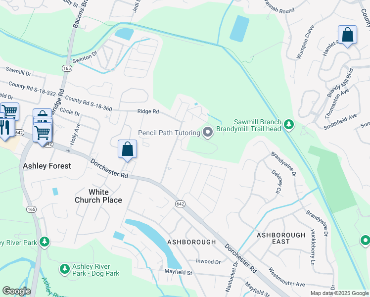 map of restaurants, bars, coffee shops, grocery stores, and more near 120 Shady Lane in Summerville