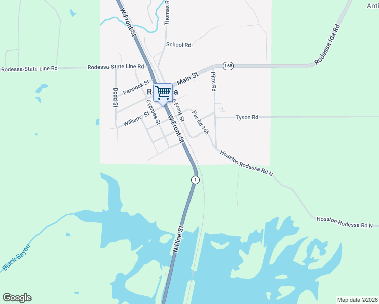 map of restaurants, bars, coffee shops, grocery stores, and more near 19929 West Front Street in Rodessa