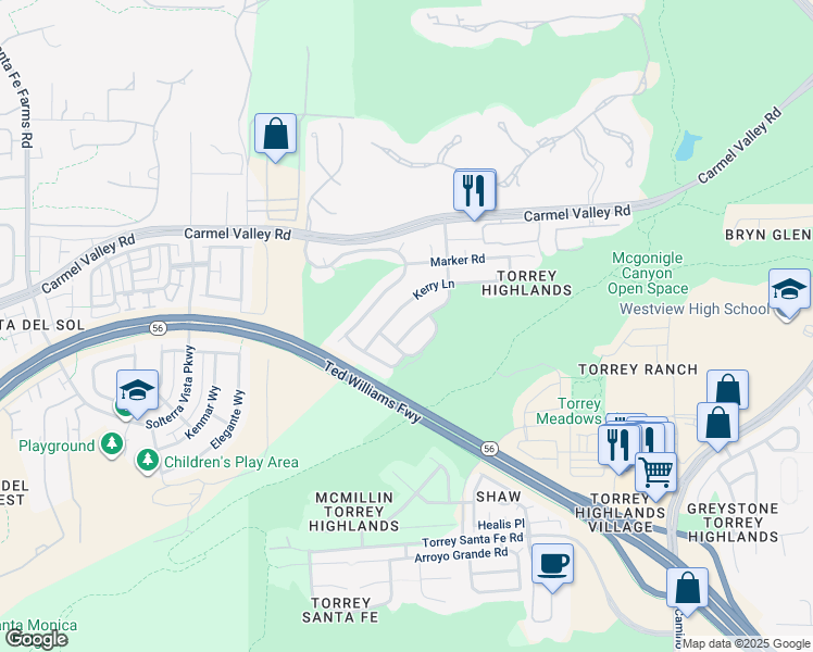 map of restaurants, bars, coffee shops, grocery stores, and more near 13800 Torrey Del Mar Drive in San Diego