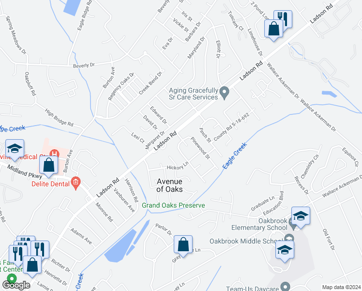 map of restaurants, bars, coffee shops, grocery stores, and more near 101 Elmwood Avenue in Ladson