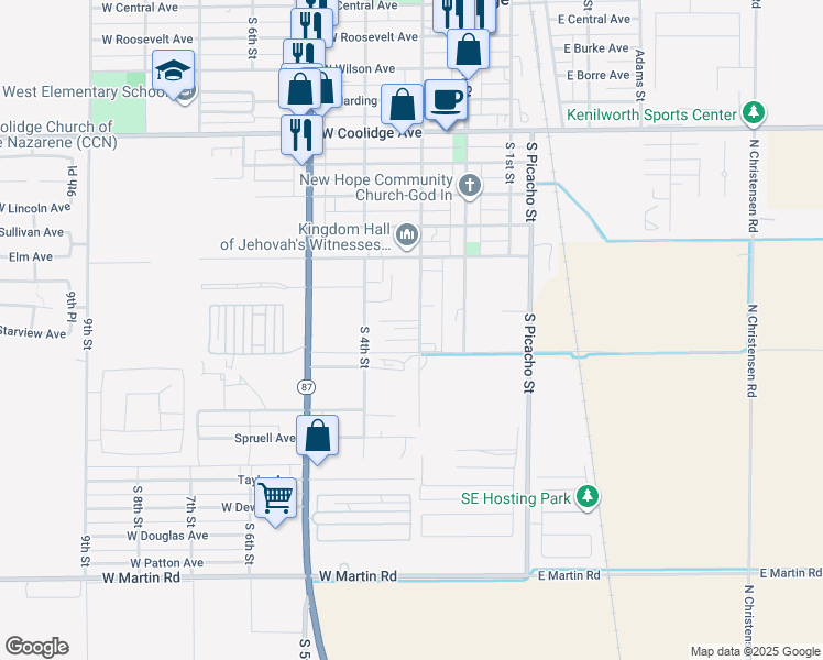 map of restaurants, bars, coffee shops, grocery stores, and more near 1048 South 3rd Street in Coolidge
