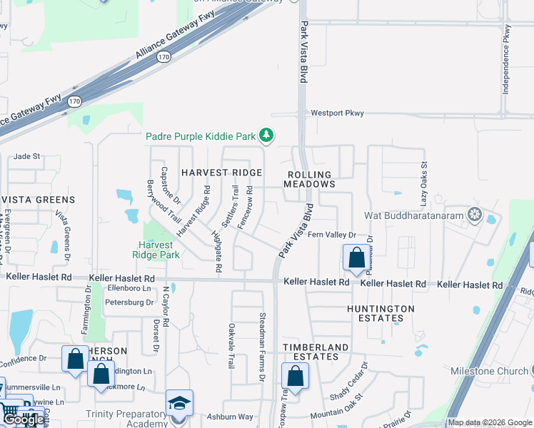 map of restaurants, bars, coffee shops, grocery stores, and more near 4432 Ravensbrook Court in Fort Worth