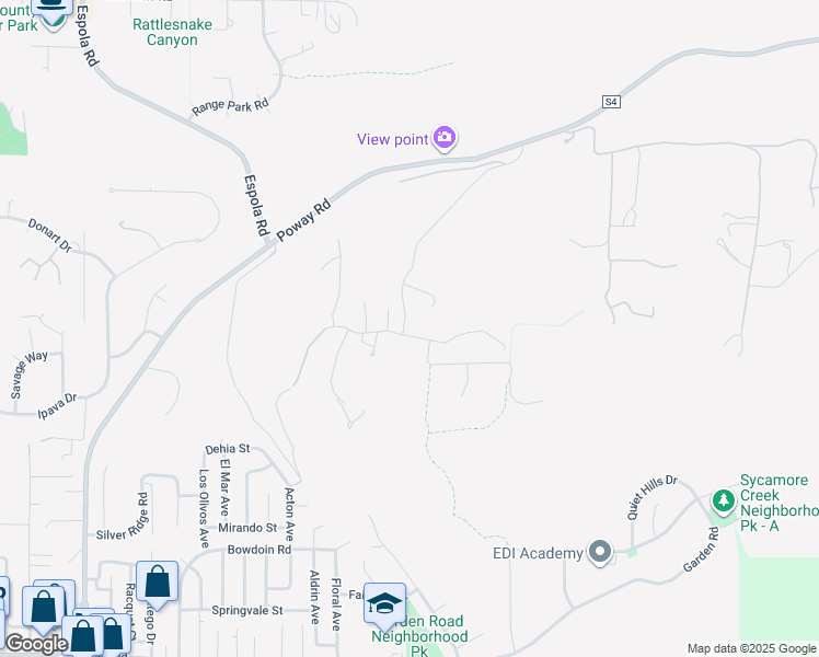 map of restaurants, bars, coffee shops, grocery stores, and more near 13888 Millards Ranch Lane in Poway