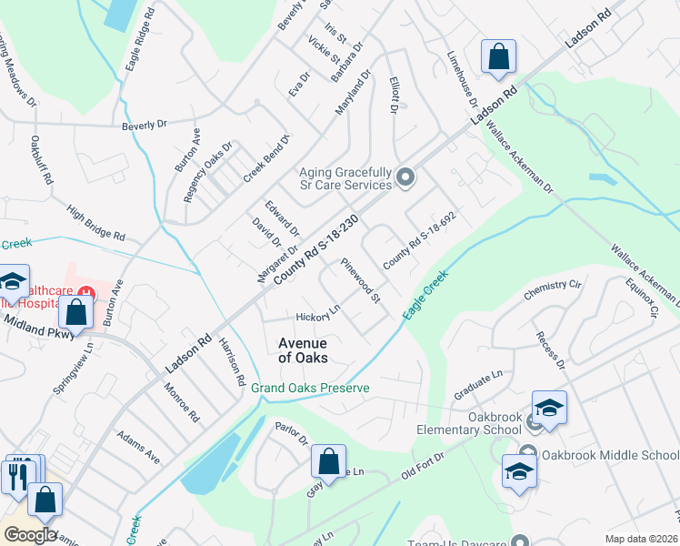 map of restaurants, bars, coffee shops, grocery stores, and more near 114 Pinewood Street in Ladson
