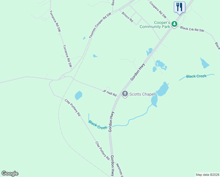 map of restaurants, bars, coffee shops, grocery stores, and more near 107A JF Hall Road in Gordon