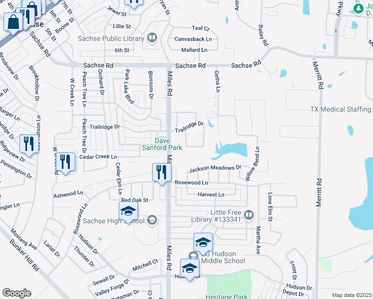 map of restaurants, bars, coffee shops, grocery stores, and more near 4402 Heavenly Drive in Sachse