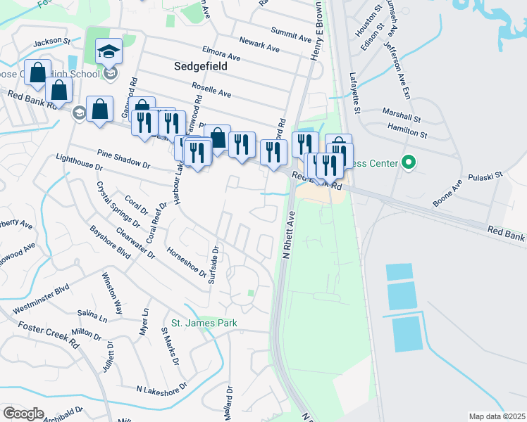 map of restaurants, bars, coffee shops, grocery stores, and more near 5055 Harbour Lake Drive in Goose Creek