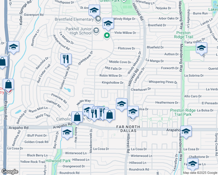 map of restaurants, bars, coffee shops, grocery stores, and more near 6909 Clearhaven Drive in Dallas
