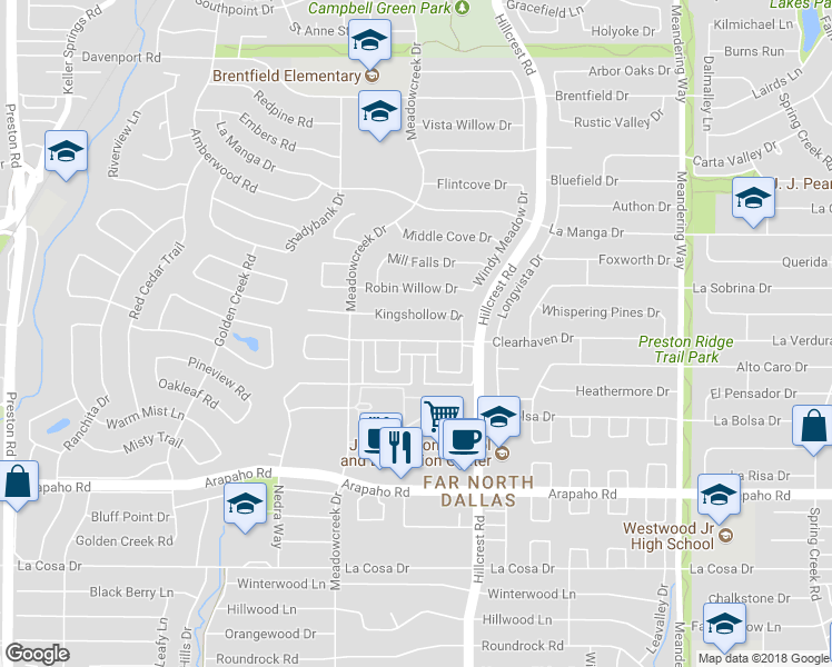 map of restaurants, bars, coffee shops, grocery stores, and more near 6909 Clearhaven Drive in Dallas