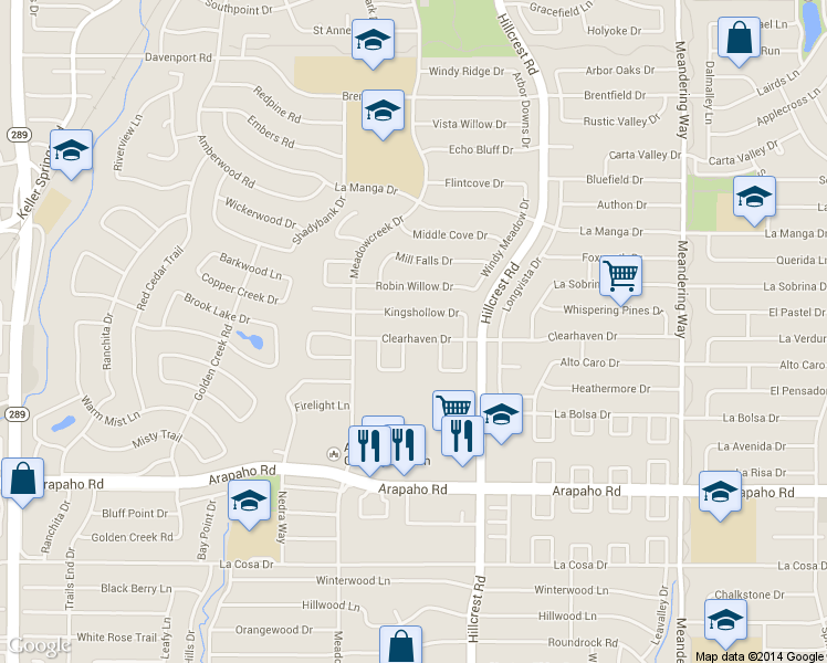 map of restaurants, bars, coffee shops, grocery stores, and more near 6909 Clearhaven Drive in Dallas