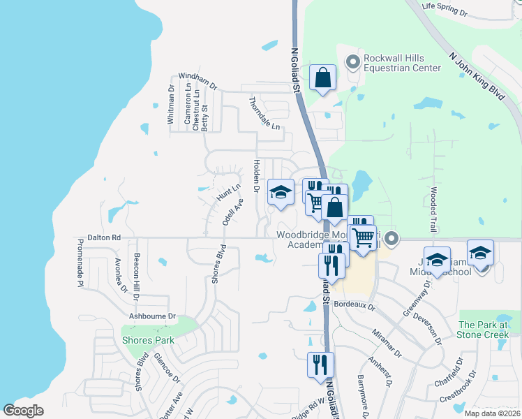 map of restaurants, bars, coffee shops, grocery stores, and more near 7111 Holden Drive in Rockwall