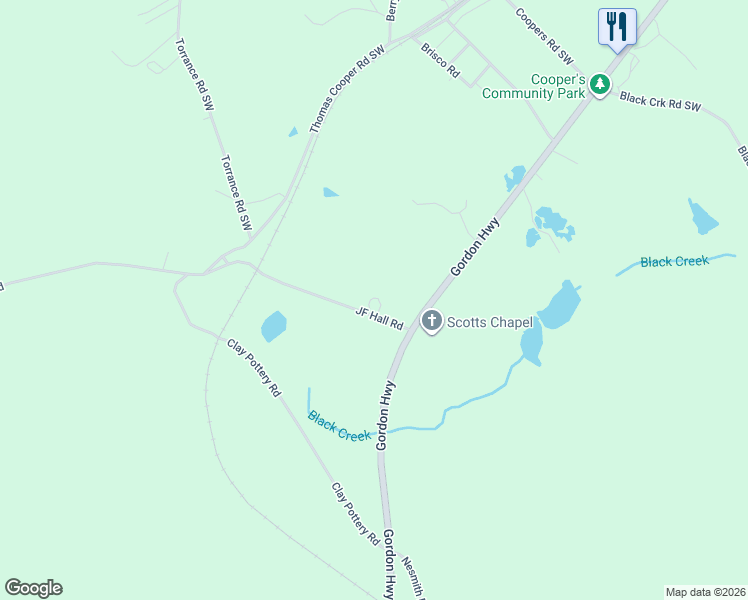 map of restaurants, bars, coffee shops, grocery stores, and more near 107A JF Hall Road in Gordon