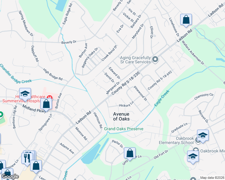 map of restaurants, bars, coffee shops, grocery stores, and more near 959 Margaret Drive in Ladson