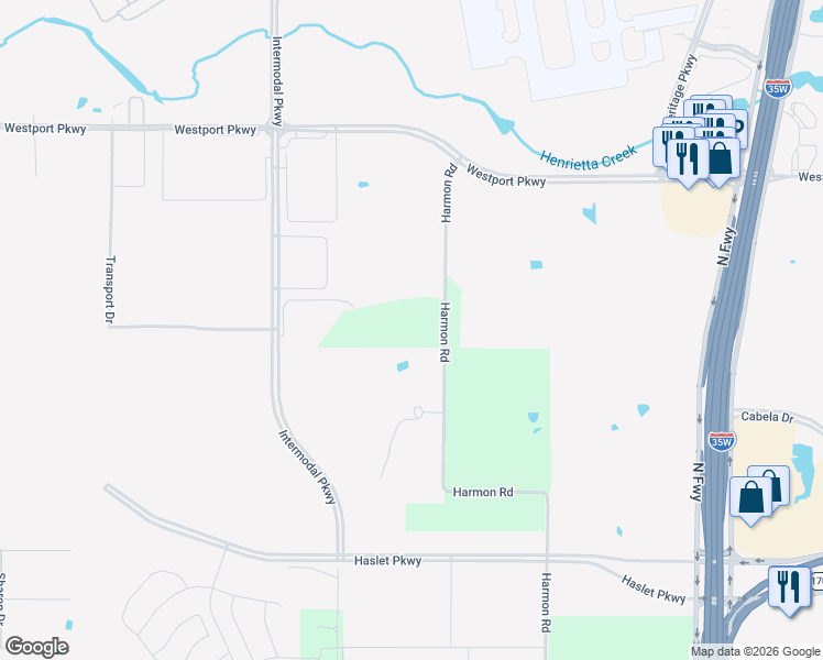 map of restaurants, bars, coffee shops, grocery stores, and more near 525 Harmon Road in Fort Worth