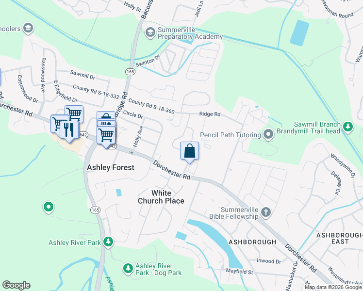 map of restaurants, bars, coffee shops, grocery stores, and more near 232 Medford Drive in Summerville