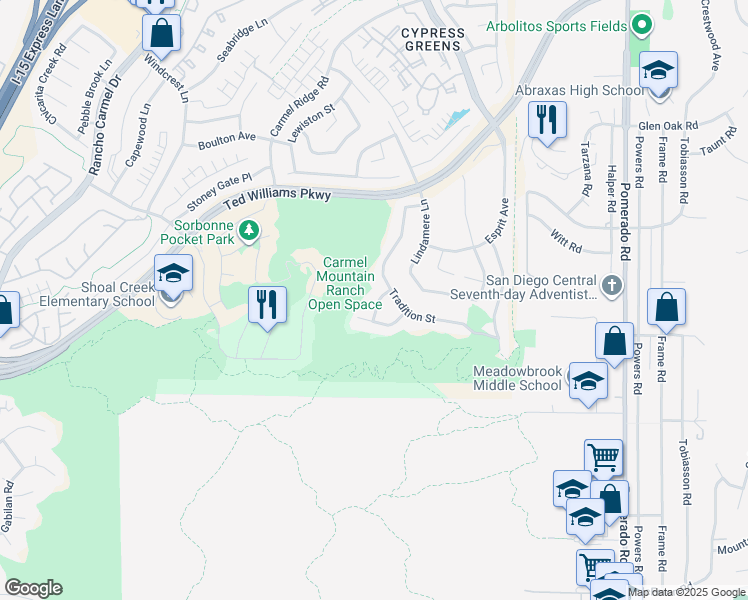 map of restaurants, bars, coffee shops, grocery stores, and more near 11920 Chalon Lane in San Diego