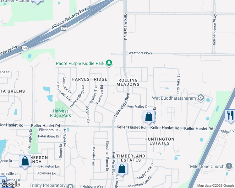 map of restaurants, bars, coffee shops, grocery stores, and more near 4432 Ravensbrook Court in Fort Worth