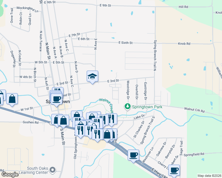 map of restaurants, bars, coffee shops, grocery stores, and more near 244 Firefly Drive in Springtown
