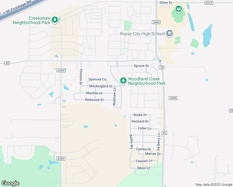 map of restaurants, bars, coffee shops, grocery stores, and more near 908 Matthew Lane in Royse City