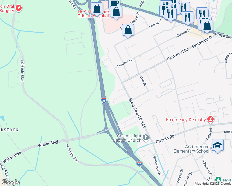 map of restaurants, bars, coffee shops, grocery stores, and more near 8947 Salamander Road in North Charleston