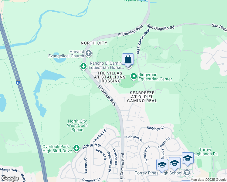 map of restaurants, bars, coffee shops, grocery stores, and more near 13707 Rosecroft County Way in San Diego