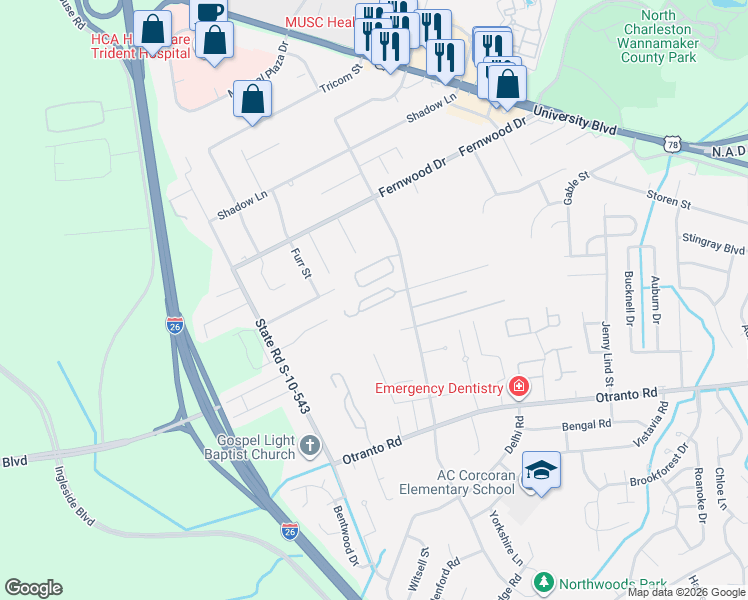 map of restaurants, bars, coffee shops, grocery stores, and more near 8827 Deerwood Drive in Charleston