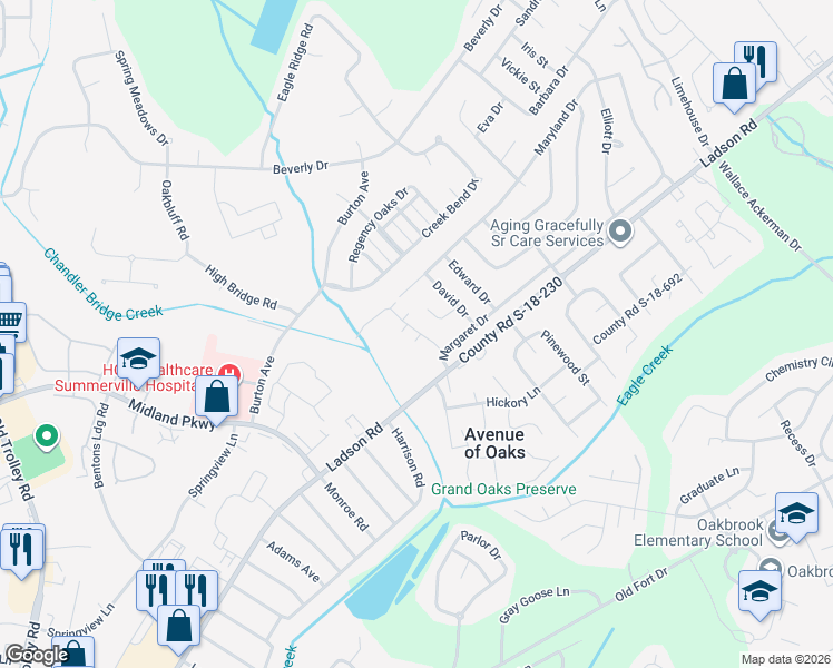 map of restaurants, bars, coffee shops, grocery stores, and more near 1031 Lexi Court in Ladson