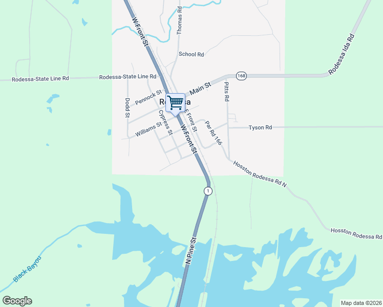 map of restaurants, bars, coffee shops, grocery stores, and more near 19929 West Front Street in Rodessa