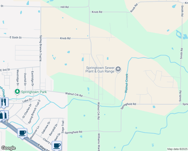 map of restaurants, bars, coffee shops, grocery stores, and more near 1163 Walnut Creek Drive in Springtown