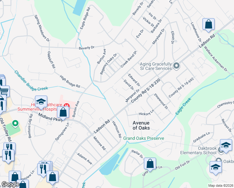 map of restaurants, bars, coffee shops, grocery stores, and more near 1031 Lexi Court in Ladson