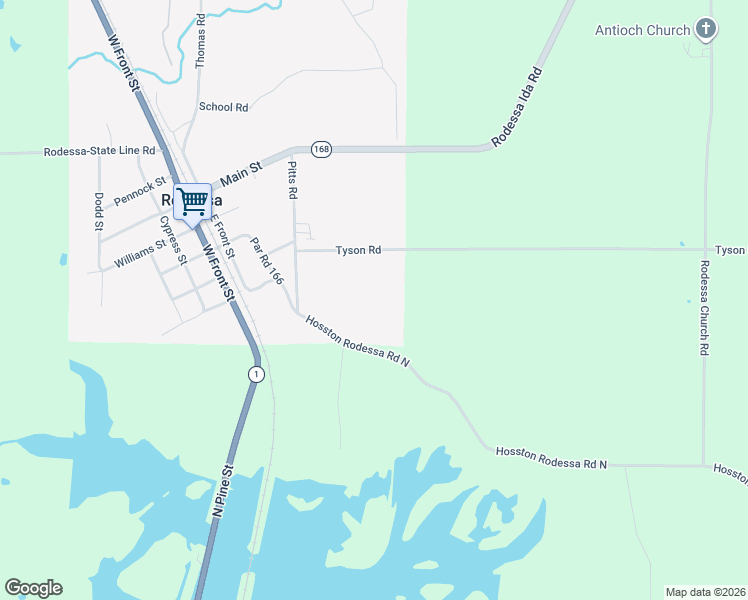 map of restaurants, bars, coffee shops, grocery stores, and more near 9417 Tyson Road in Rodessa