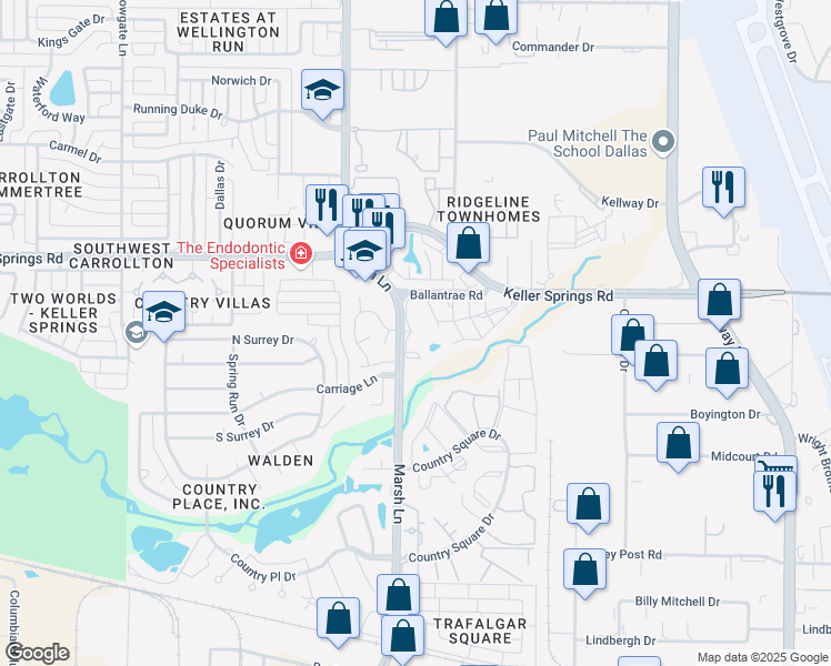 map of restaurants, bars, coffee shops, grocery stores, and more near in Carrollton