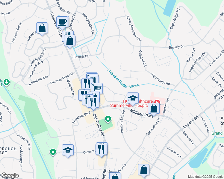 map of restaurants, bars, coffee shops, grocery stores, and more near 202 Hardee Avenue in Summerville
