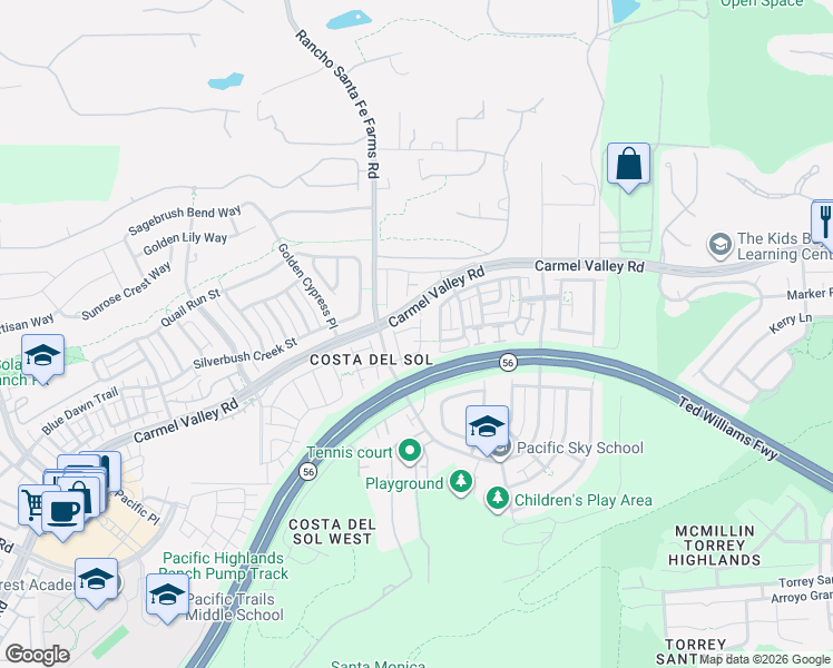 map of restaurants, bars, coffee shops, grocery stores, and more near 6631 Chase Way in San Diego