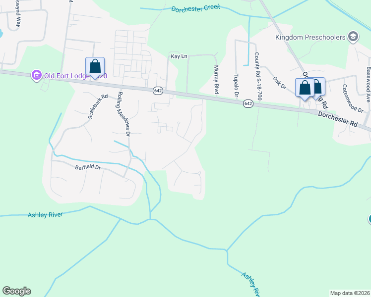 map of restaurants, bars, coffee shops, grocery stores, and more near 100 Crossing Water Street in Summerville