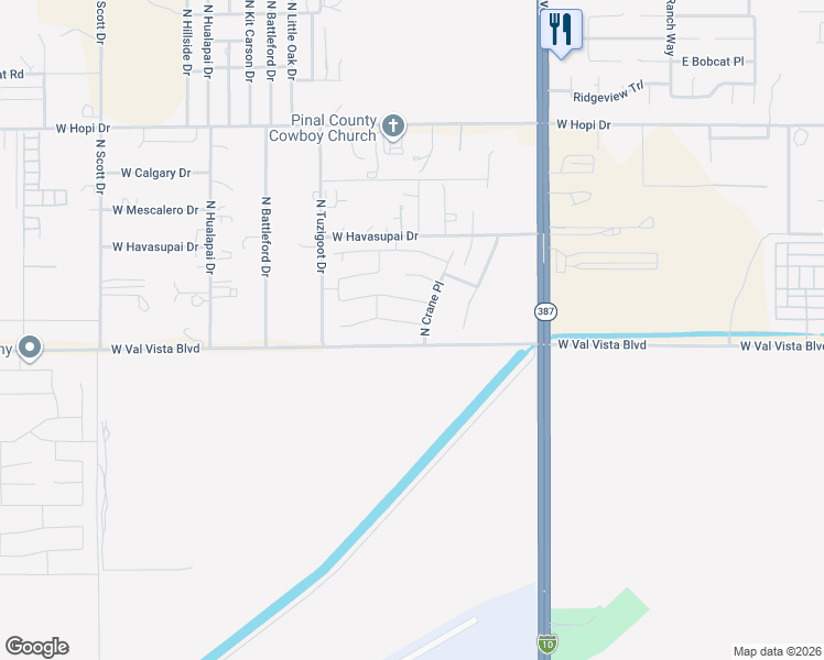 map of restaurants, bars, coffee shops, grocery stores, and more near 569 West Lucky Penny Place in Casa Grande